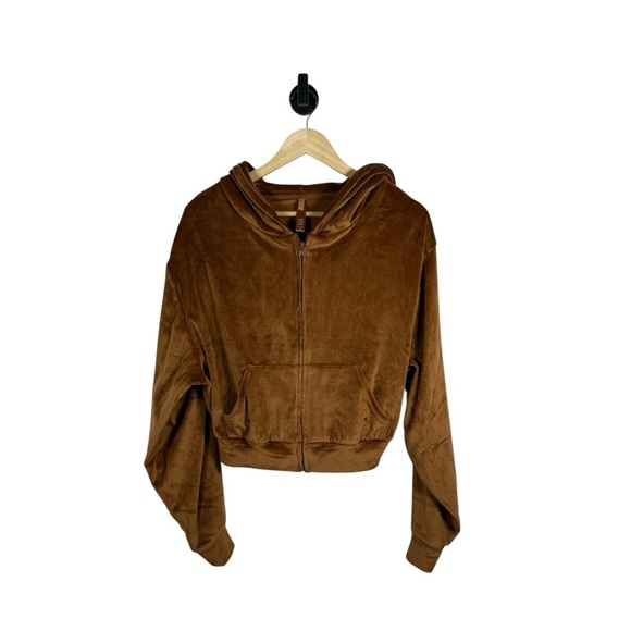 NWOT Skims Velvet Full Zip Cropped Hoodie in Copper Brown Size XL - Picture 5 of 9